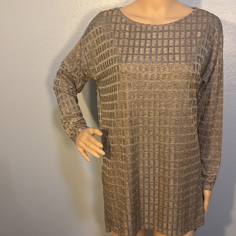 Bronze Zara Shimmer Waffle Textured Hi Lo Elegant Tunic